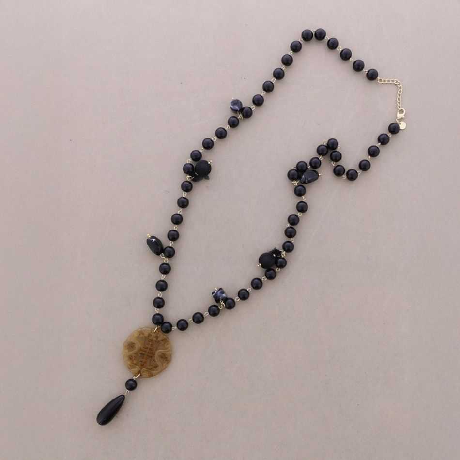 COLLAR LARGO CUENTAS BOLAS COLGANTES MEDALLA FILIGRANA RESINA