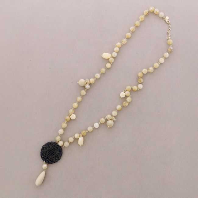 COLLAR LARGO CUENTAS BOLAS COLGANTES MEDALLA FILIGRANA RESINA