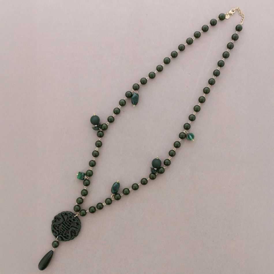 COLLAR LARGO CUENTAS BOLAS COLGANTES MEDALLA FILIGRANA RESINA