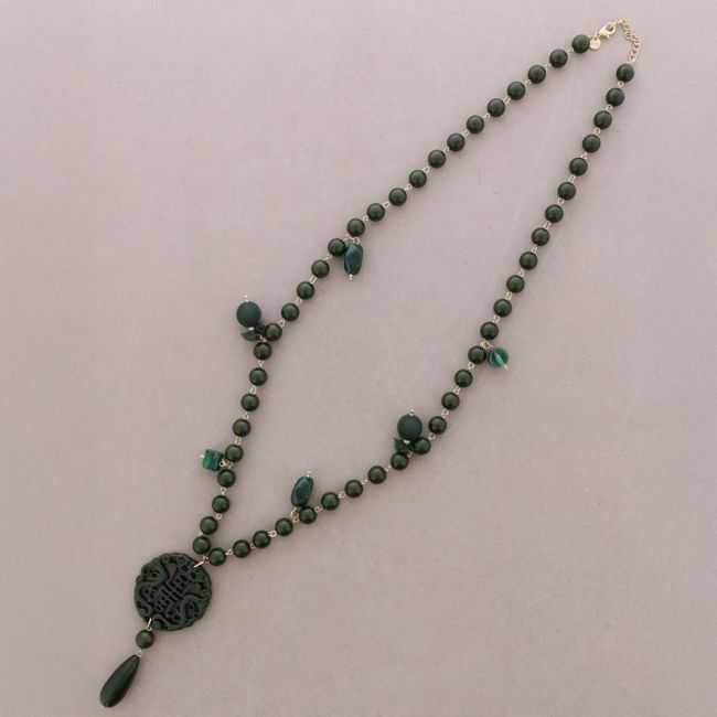 COLLAR LARGO CUENTAS BOLAS COLGANTES MEDALLA FILIGRANA RESINA