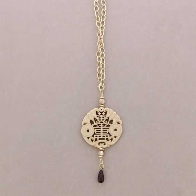 COLLAR LARGO METAL COLGANTE MEDALLA FILIGRANA RESINA
