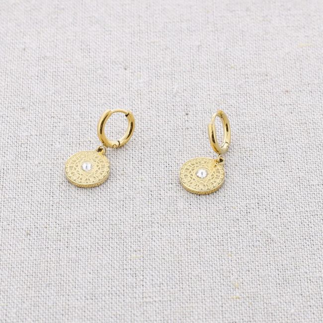 PENDIENTES ACERO COLGANTE MEDALLITA CRISTAL