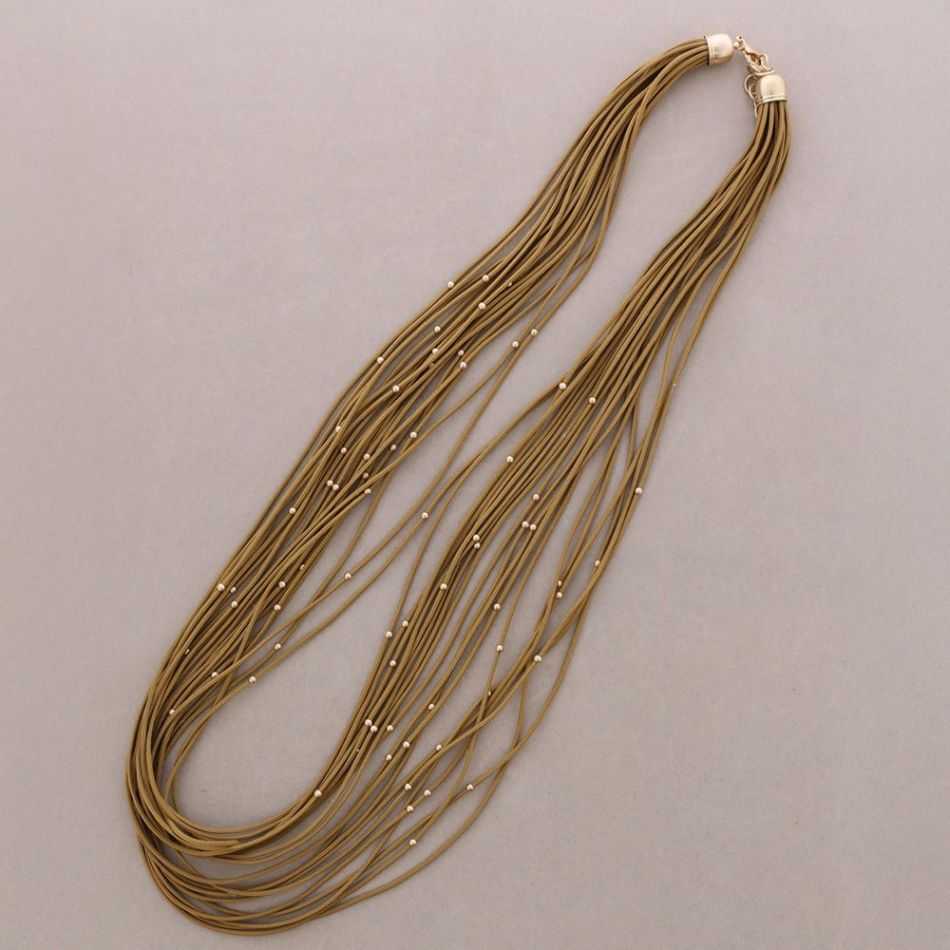 COLLAR LARGO ELÁSTICO MULTI TIRAS BOLITAS METAL