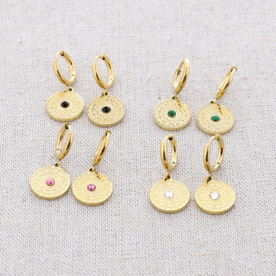 PENDIENTES ACERO COLGANTE MEDALLITA CRISTAL