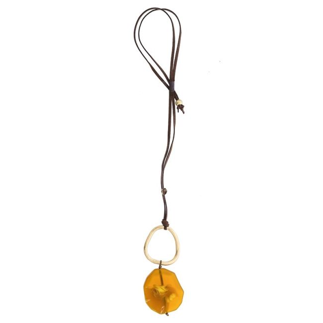LONG NECKLACE PENDANT METAL RING RESIN MEDALLION