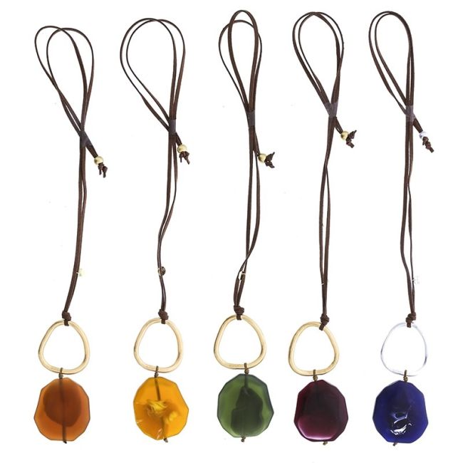 LONG NECKLACE PENDANT METAL RING RESIN MEDALLION