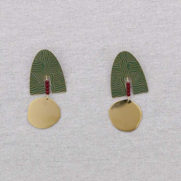 PENDANT STEEL EARRINGS  WITH ENAMEL MEDALLION 2