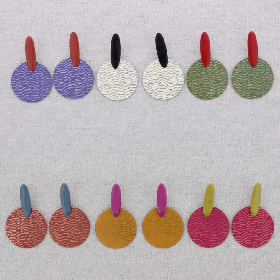 STEEL EARRINGS PENDANT ENAMEL MEDALLION