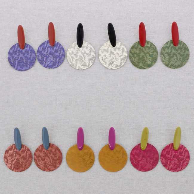STEEL EARRINGS PENDANT ENAMEL MEDALLION