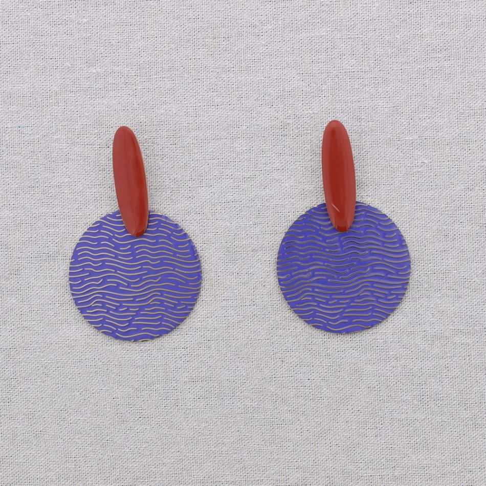 STEEL EARRINGS PENDANT ENAMEL MEDALLION