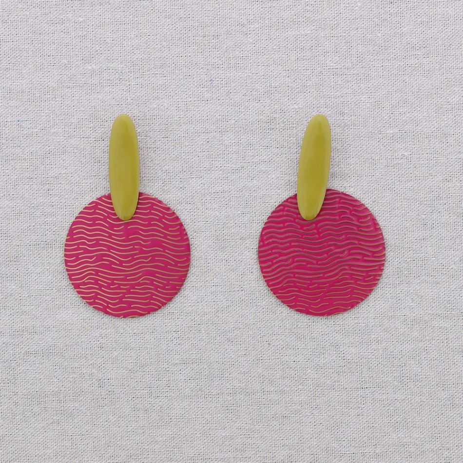 STEEL EARRINGS PENDANT ENAMEL MEDALLION