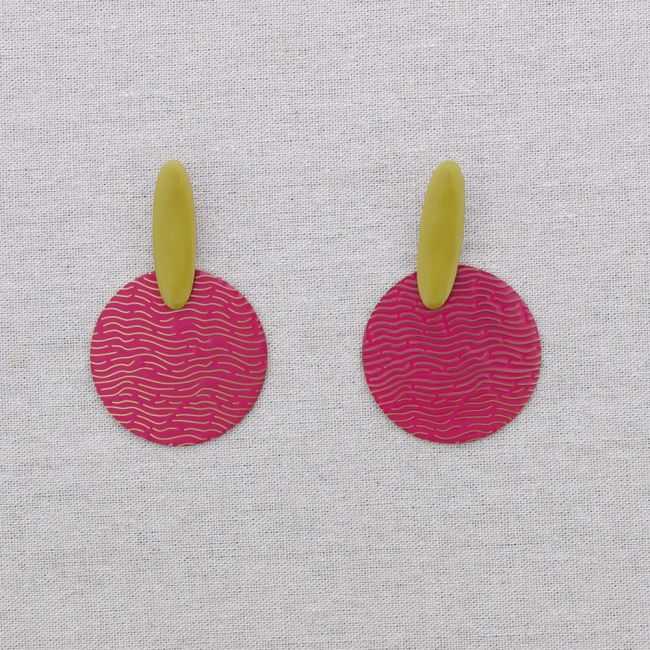 STEEL EARRINGS PENDANT ENAMEL MEDALLION