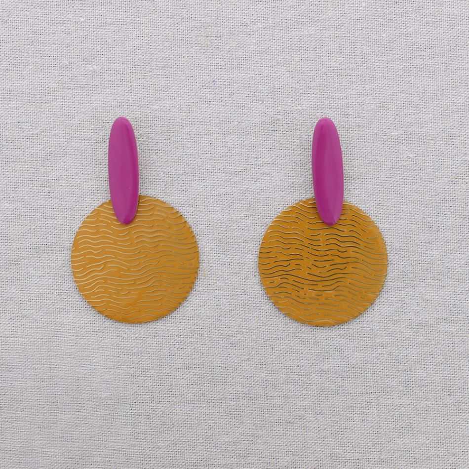 STEEL EARRINGS PENDANT ENAMEL MEDALLION