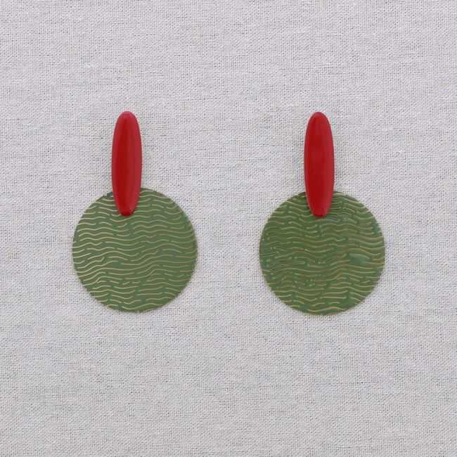 STEEL EARRINGS PENDANT ENAMEL MEDALLION