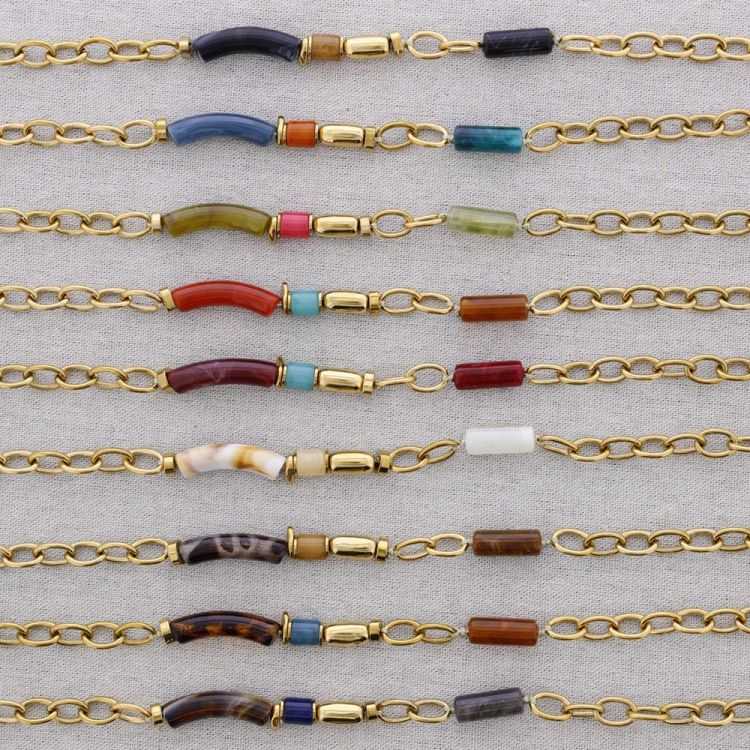 STEEL SHORT NECKLACE WITH RESIN TUBE LINKS 2
