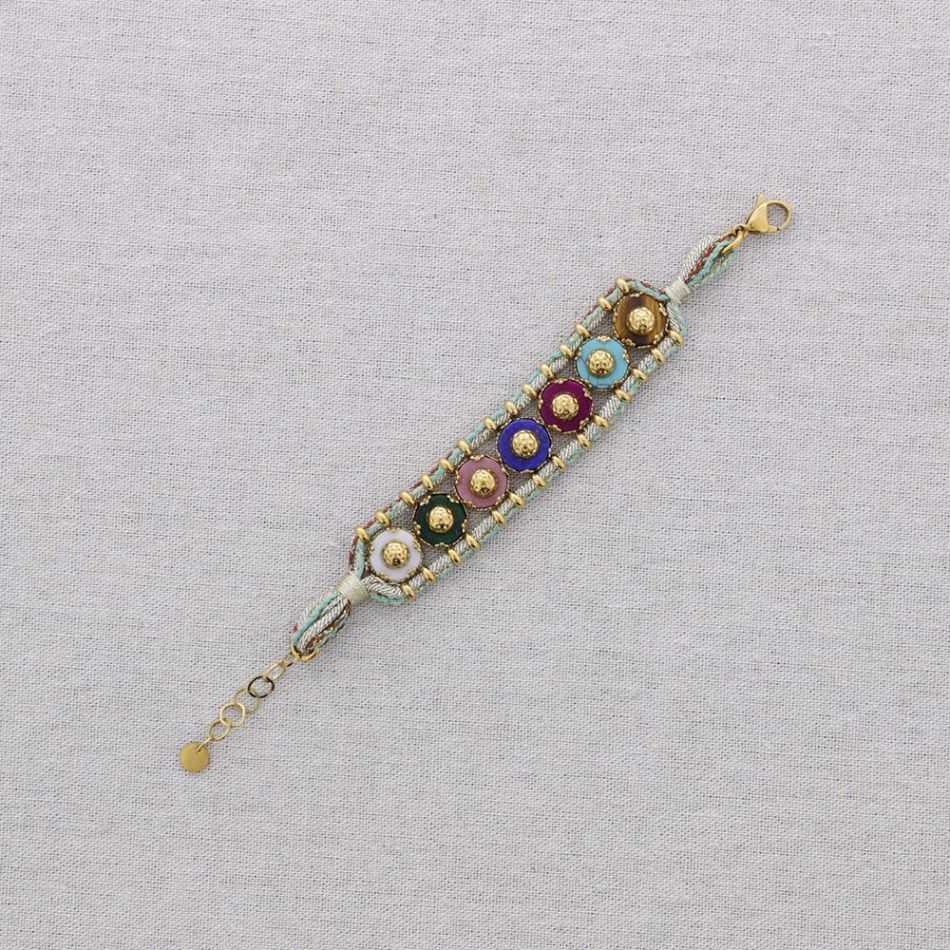 PULSERA ACERO CORDÓN CUENTAS PIEDRAS