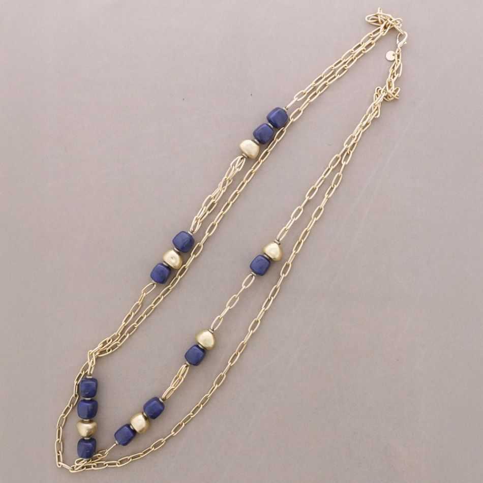 LONG DOUBLE LINK NECKLACE METAL RESIN BEADS
