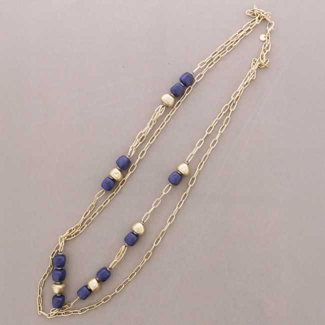 LONG DOUBLE LINK NECKLACE METAL RESIN BEADS