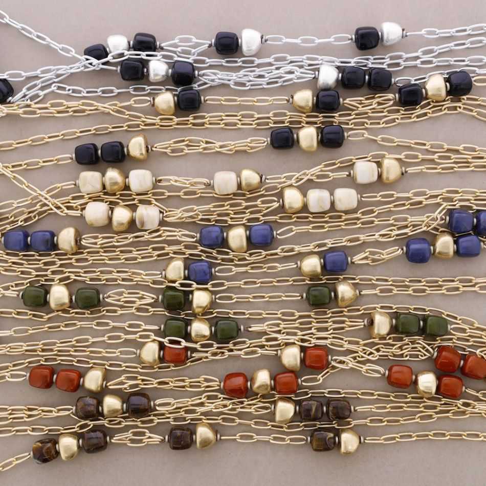 LONG DOUBLE LINK NECKLACE METAL RESIN BEADS