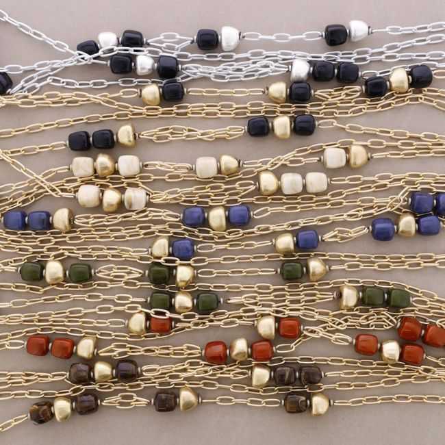 LONG DOUBLE LINK NECKLACE METAL RESIN BEADS