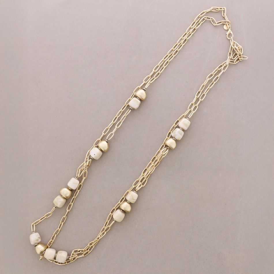 LONG DOUBLE LINK NECKLACE METAL RESIN BEADS
