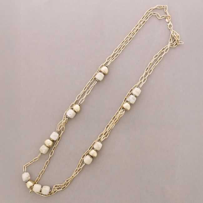 LONG DOUBLE LINK NECKLACE METAL RESIN BEADS