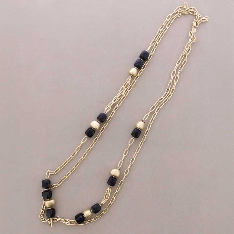 LONG DOUBLE LINK NECKLACE METAL RESIN BEADS