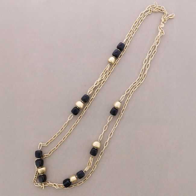 LONG DOUBLE LINK NECKLACE METAL RESIN BEADS