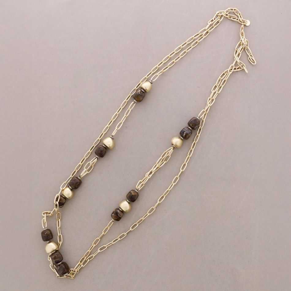 LONG DOUBLE LINK NECKLACE METAL RESIN BEADS