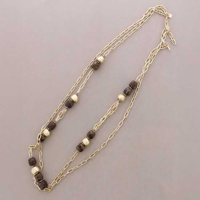 LONG DOUBLE LINK NECKLACE METAL RESIN BEADS