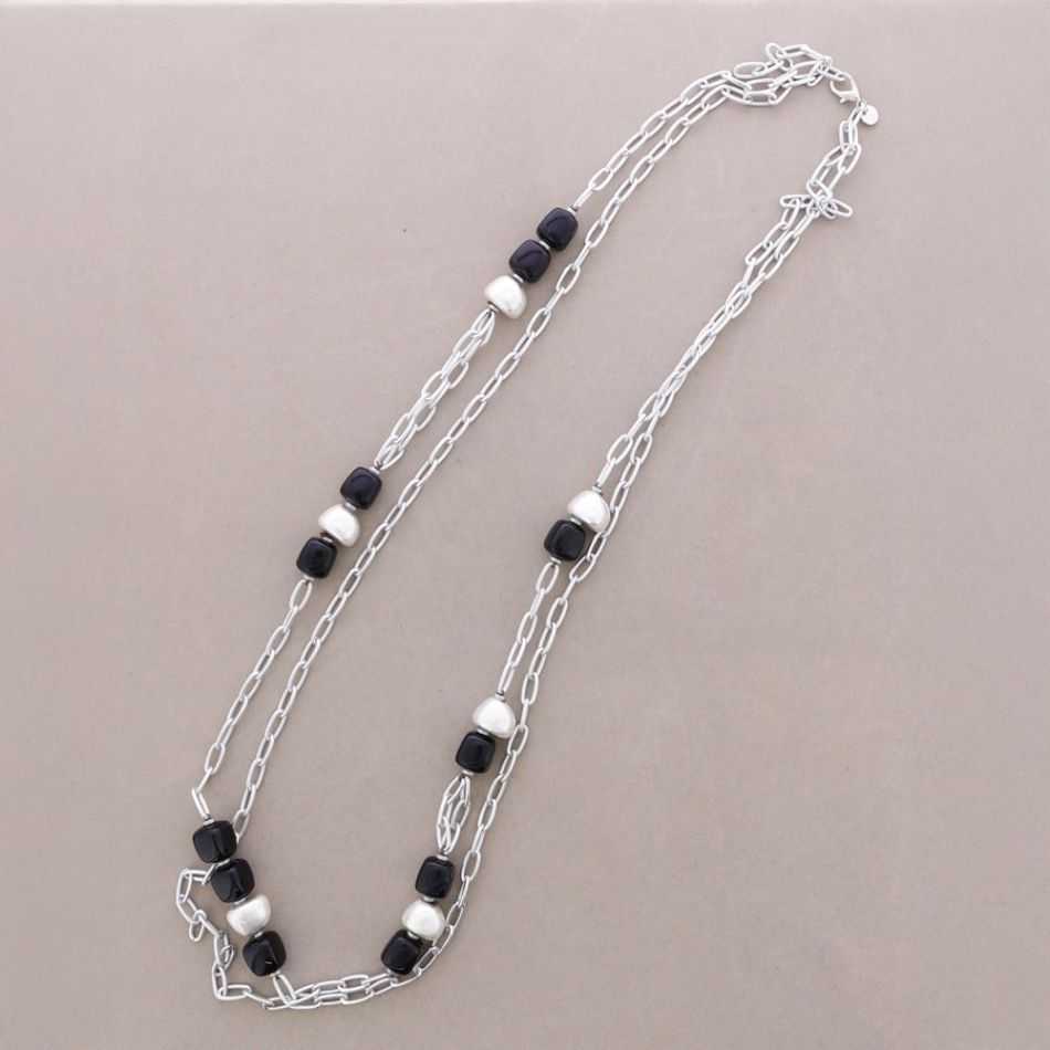 LONG DOUBLE LINK NECKLACE METAL RESIN BEADS