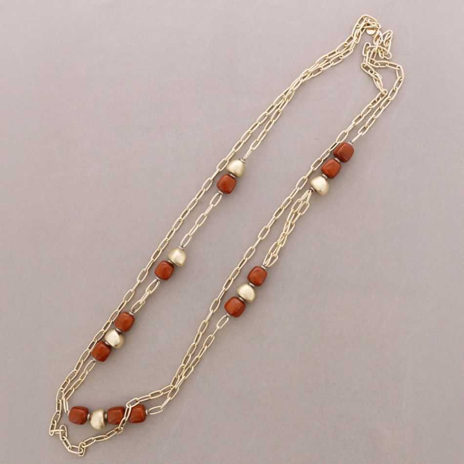 LONG DOUBLE LINK NECKLACE METAL RESIN BEADS