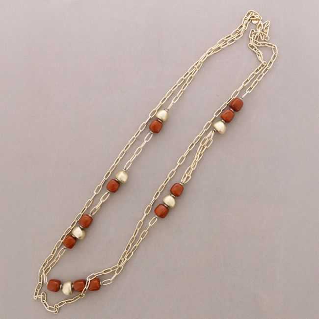 LONG DOUBLE LINK NECKLACE METAL RESIN BEADS