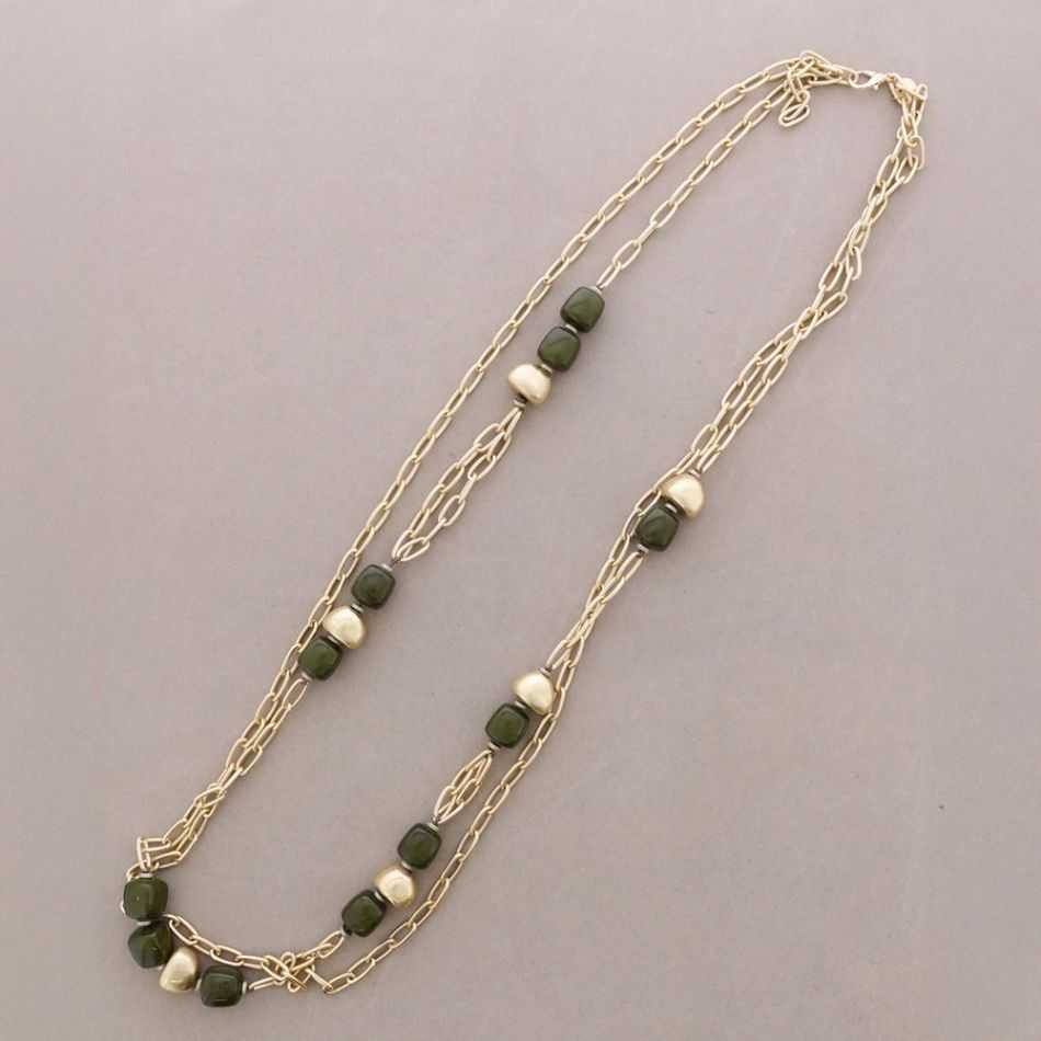 LONG DOUBLE LINK NECKLACE METAL RESIN BEADS