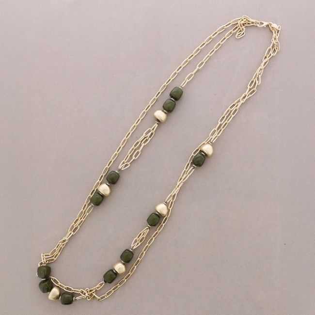 LONG DOUBLE LINK NECKLACE METAL RESIN BEADS