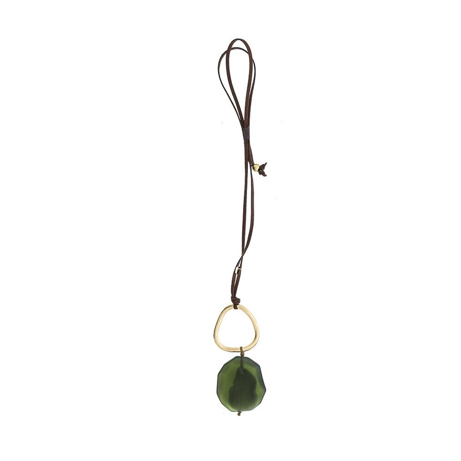 LONG NECKLACE PENDANT METAL RING RESIN MEDALLION
