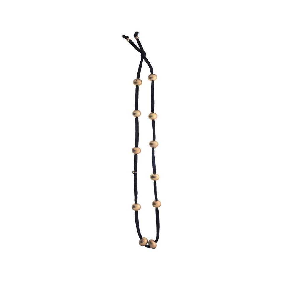 LONG VELVET NECKLACE WITH IMITATION METAL BEADS