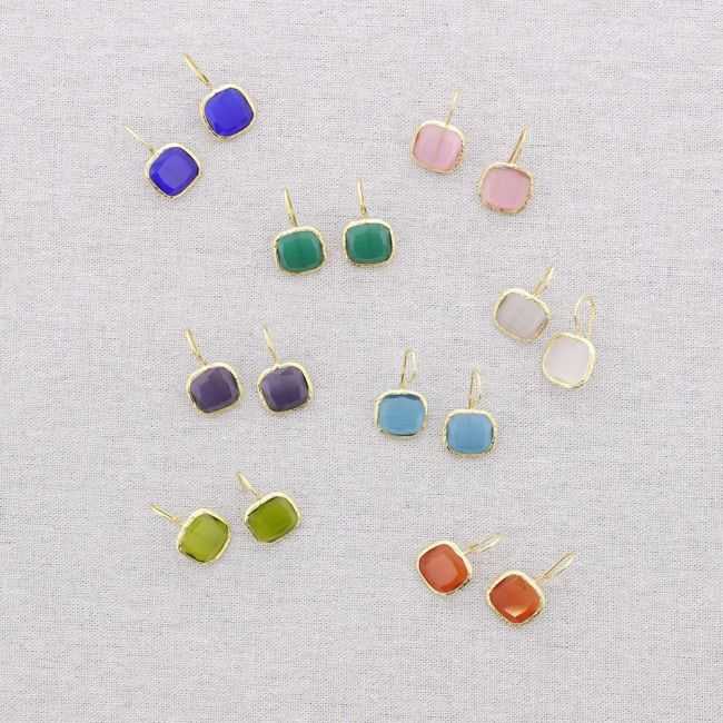 PENDIENTES BRONCE CUADRADO PIEDRA