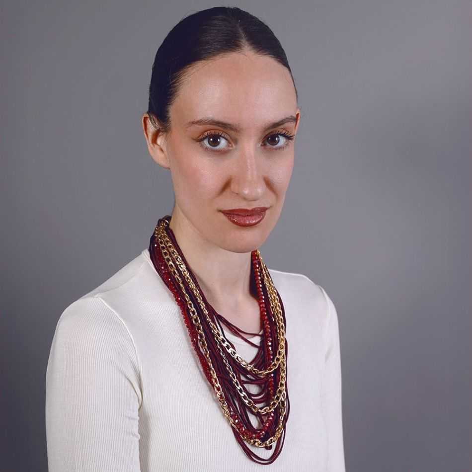 MULTI-STRAND CHOKER WITH CORDS, CRYSTALS, AND METAL LINKS
