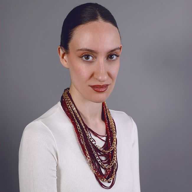 MULTI-STRAND CHOKER WITH CORDS, CRYSTALS, AND METAL LINKS