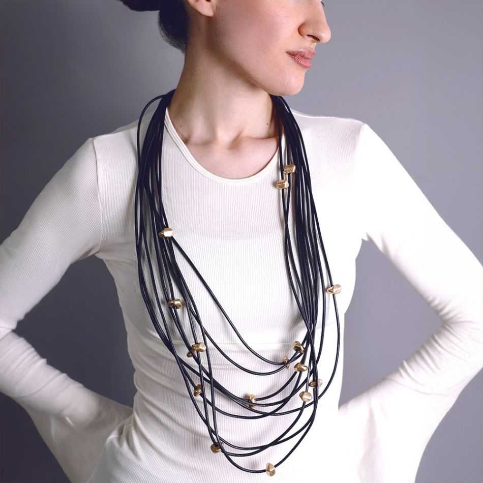 COLLAR LARGO CORDÓN SINTÉTICO MULTI TIRAS CUENTAS METAL