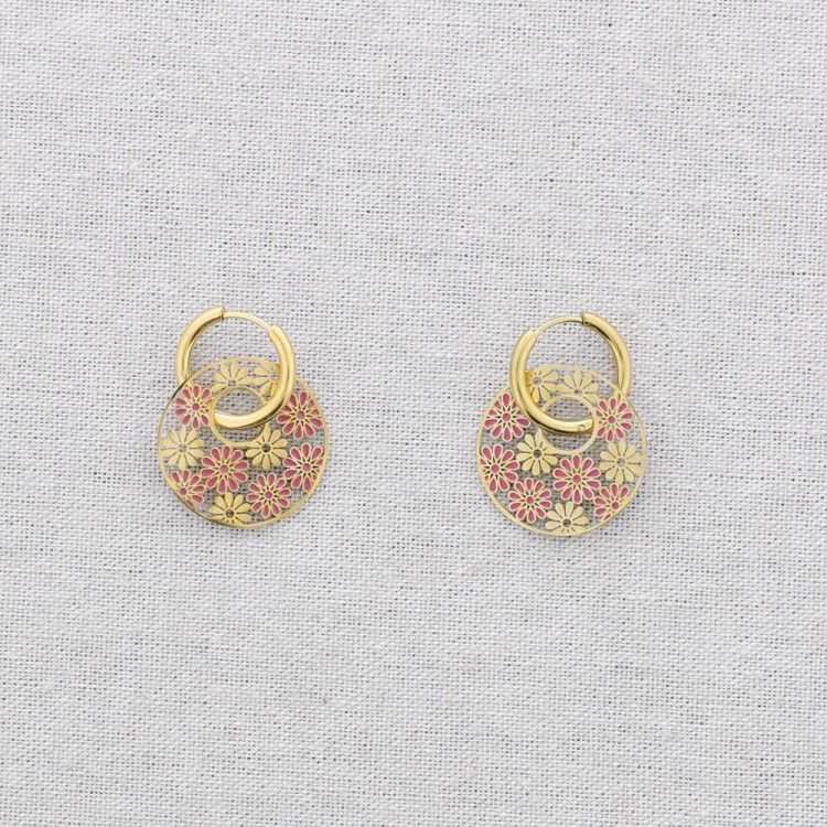 PENDIENTES ACERO MEDALLITA FLORES ESMALTE