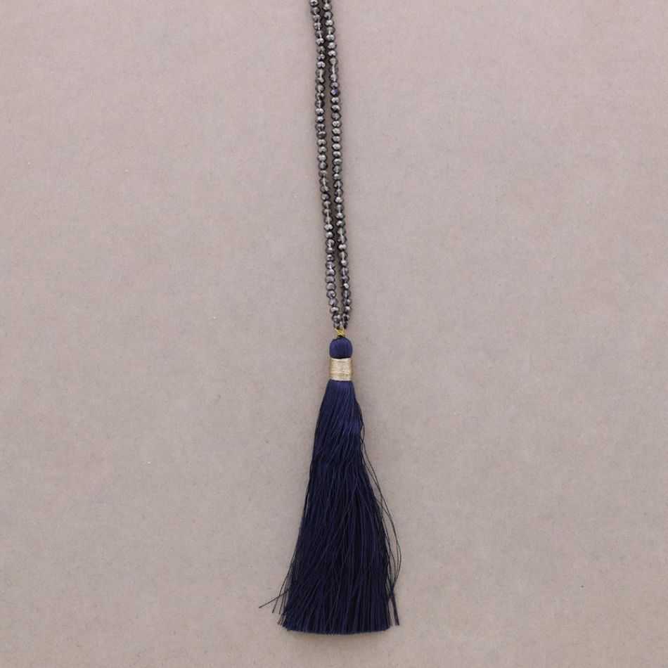 COLLAR LARGO CUENTAS FACETADAS COLG. FLECO
