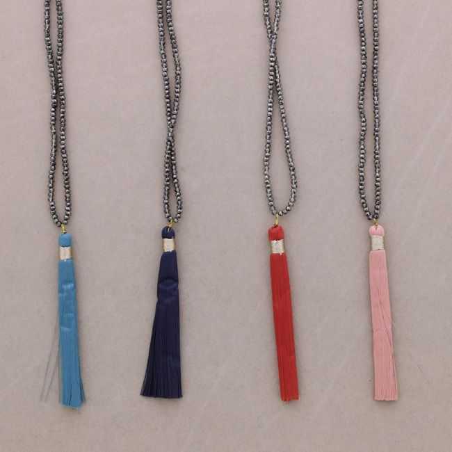 COLLAR LARGO CUENTAS FACETADAS COLG. FLECO