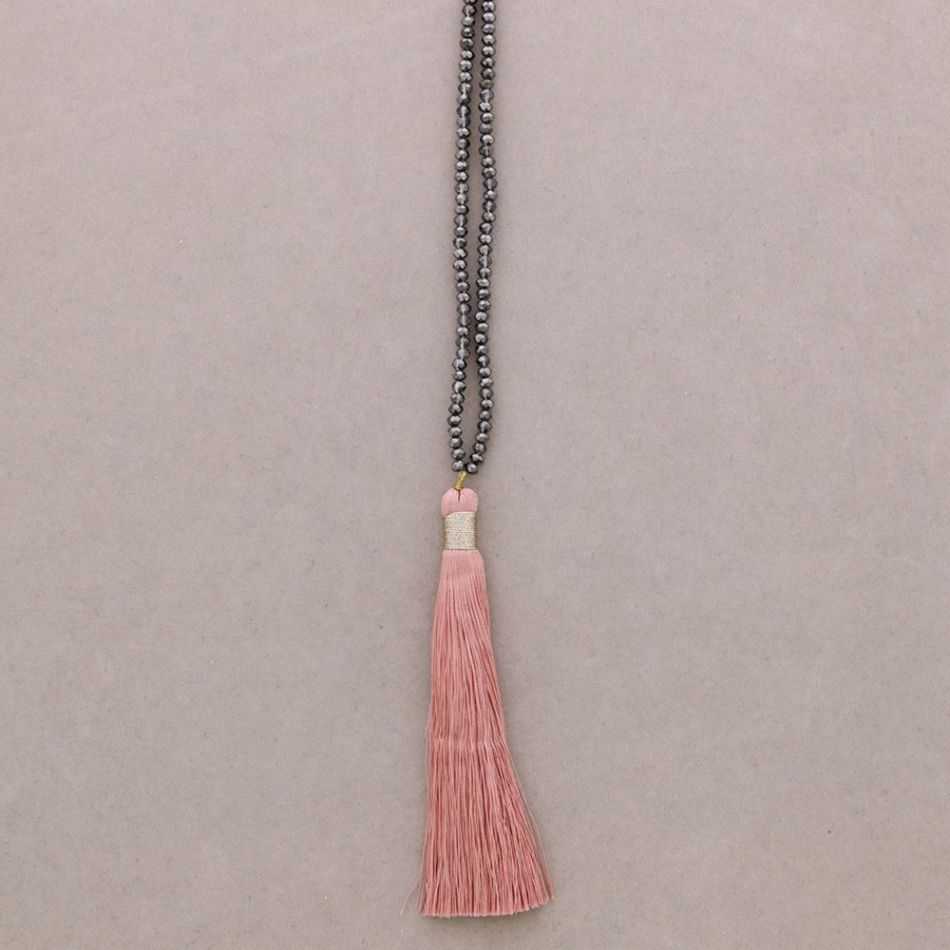 COLLAR LARGO CUENTAS FACETADAS COLG. FLECO