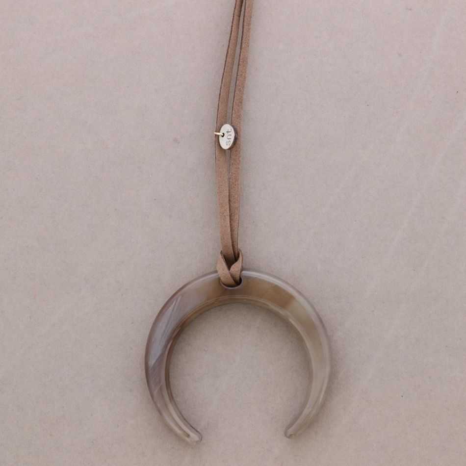 LONG RESIN HALF MOON PENDANT NECKLACE
