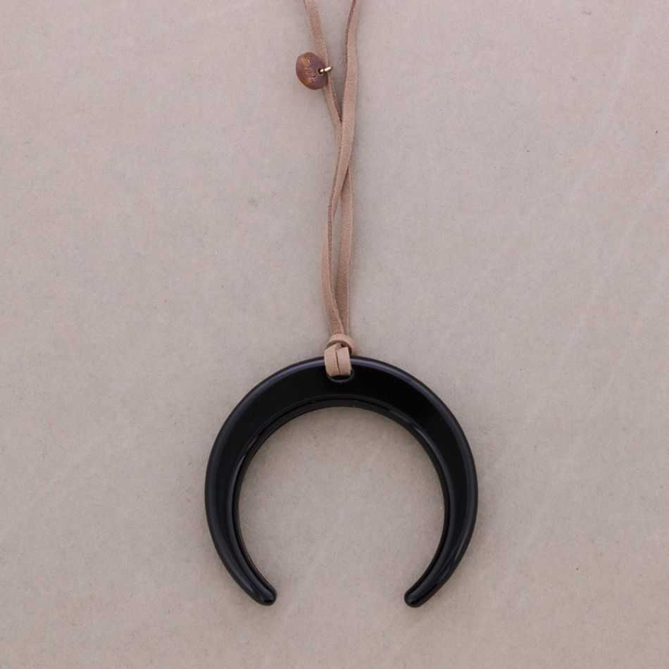 LONG RESIN HALF MOON PENDANT NECKLACE