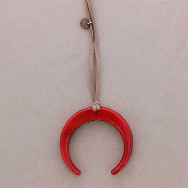 LONG RESIN HALF MOON PENDANT NECKLACE