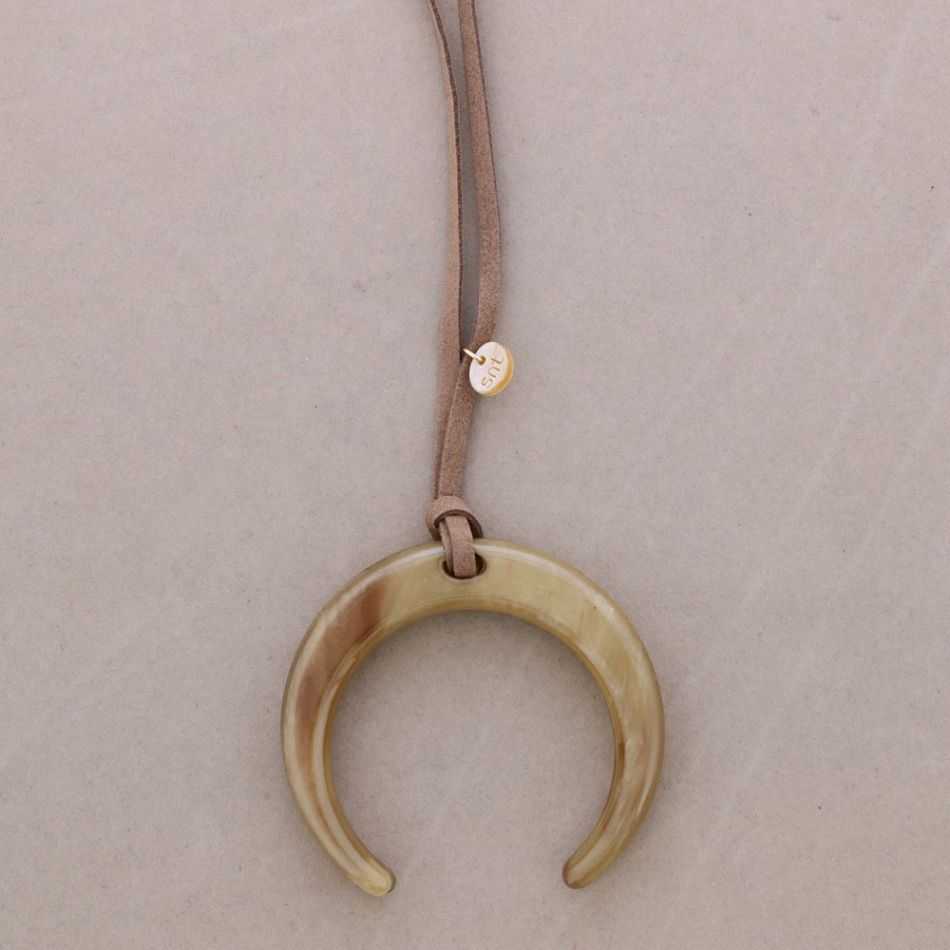 LONG RESIN HALF MOON PENDANT NECKLACE
