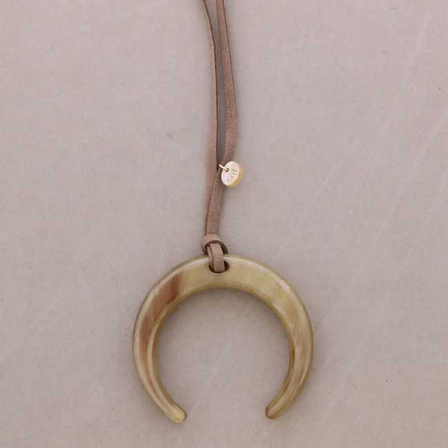 LONG RESIN HALF MOON PENDANT NECKLACE